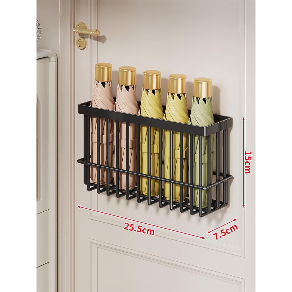 Wall-Mounted Folding Umbrella Storage Caddy for Door with Ventilated Grid and Quick-Drain Base
