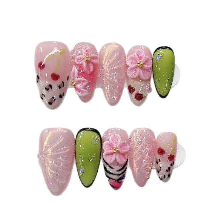 Artistic Floral-Embellished Press-On Nail Set Kalsten