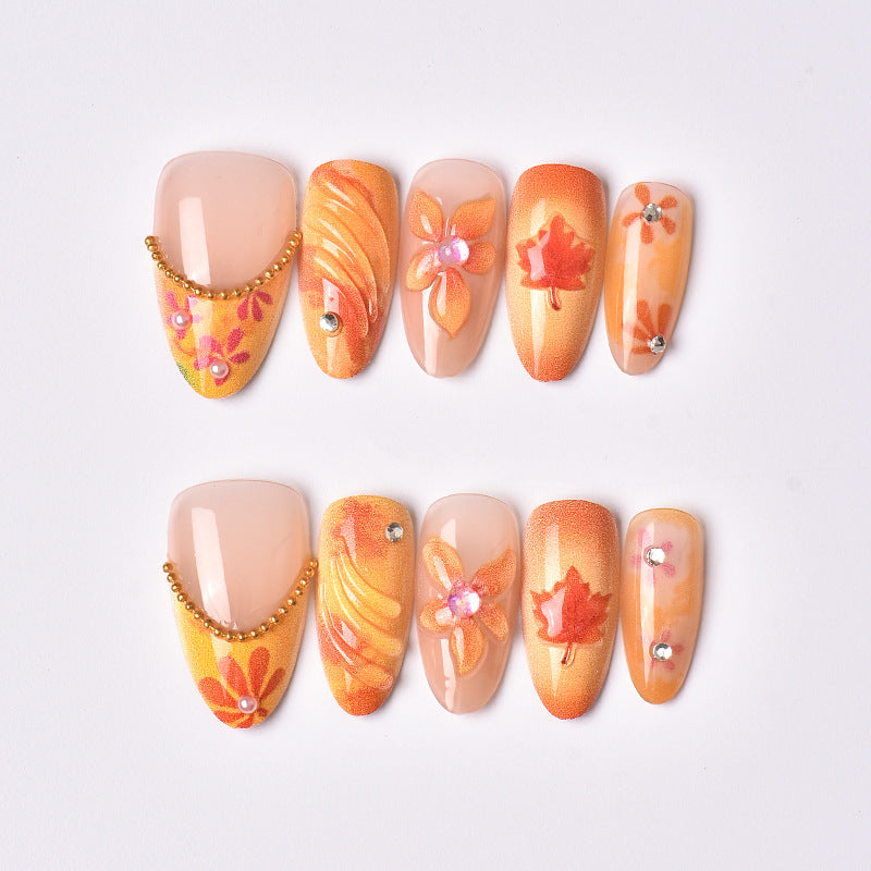 Autumn-Inspired Artistic Press-On Nail Art Kalsten