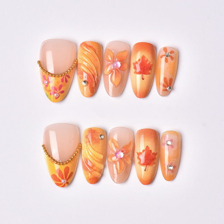 Autumn-Inspired Artistic Press-On Nail Art Kalsten