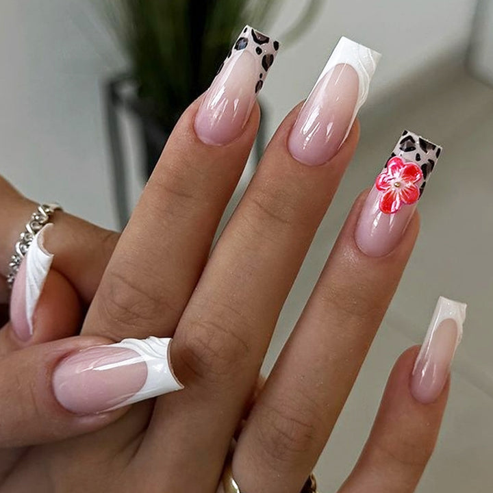 Artistic Press-On Nail Set with Floral and Abstract Designs kalsten