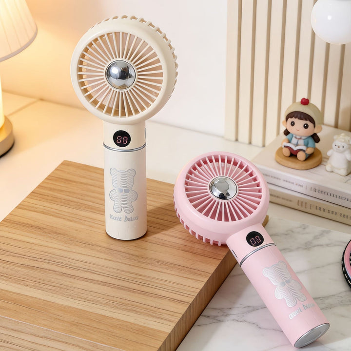 Ladies Portable Mini Hand Fan with Digital Temperature Display and Cute Bear Design Kalsten