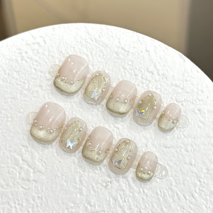 Elegant Butterfly-Embellished Press-On Nail Set