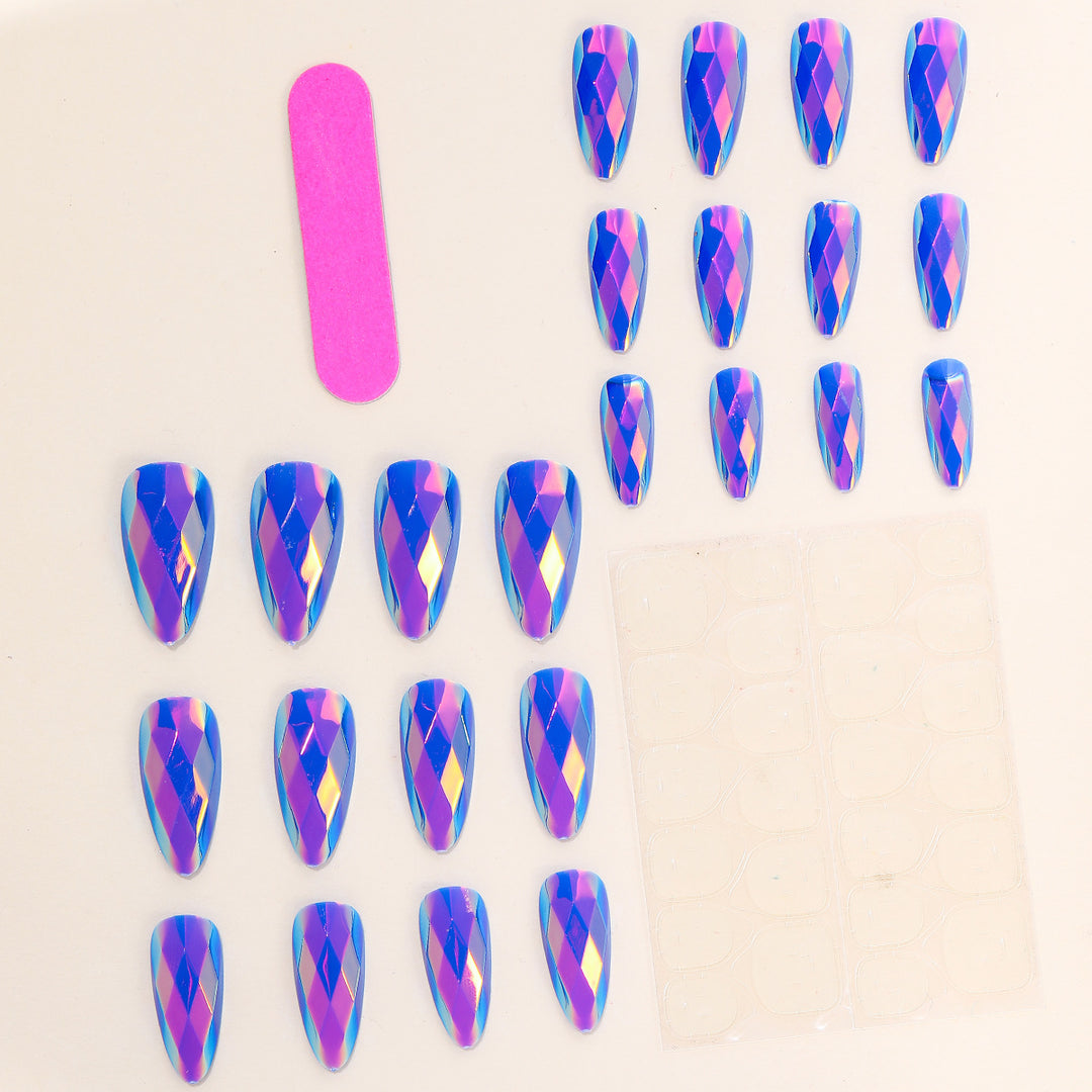 Chic stiletto acrylic nail extensions with holographic diamond design Kalsten
