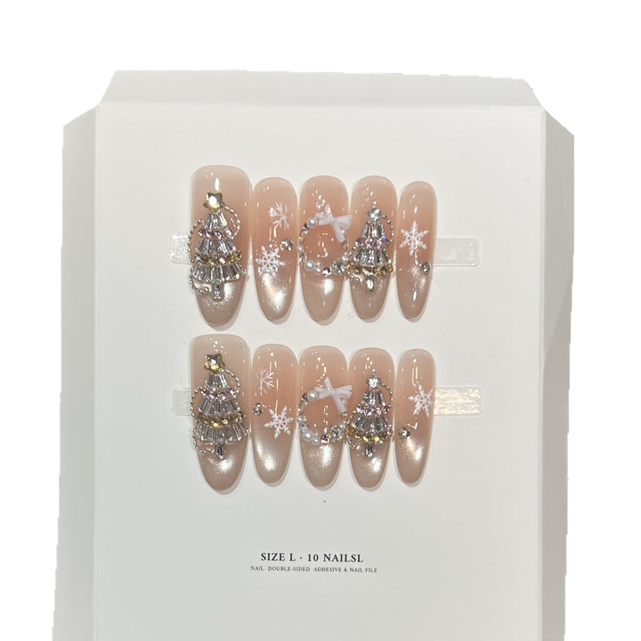 Glittery Press-On Nail Art Set with Snowflake Design Kalsten