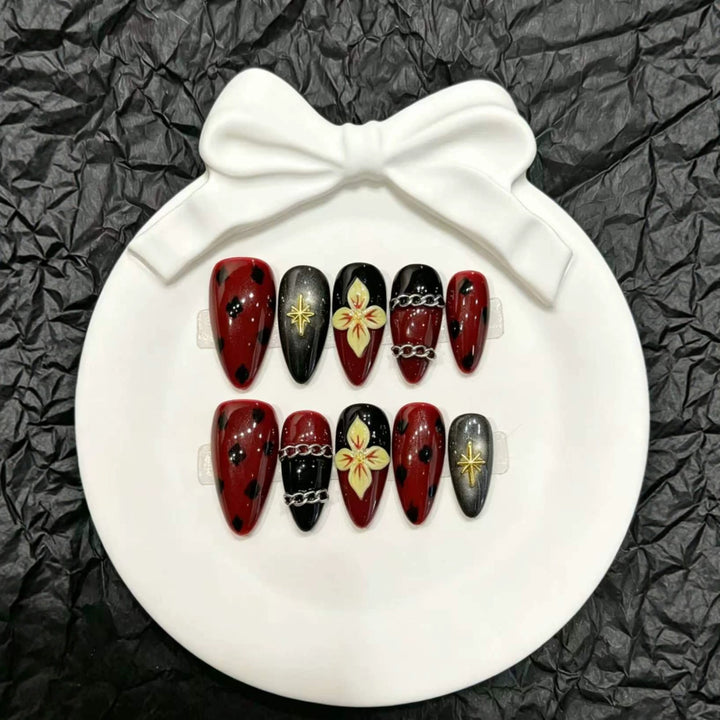 Artistic Stiletto Press-On Nail Art Set with Floral Themes