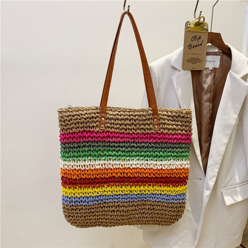 Handmade beach bag with colorful striped pattern Kalsten