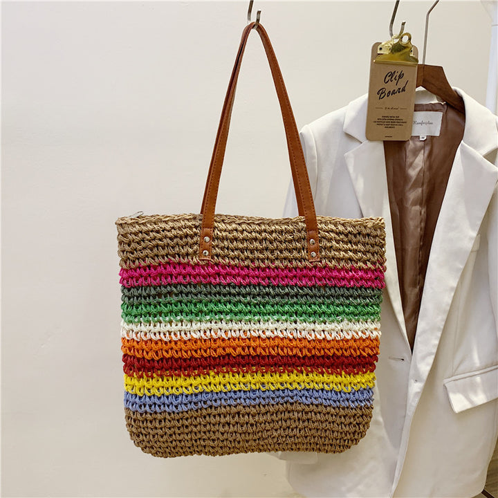 Handmade beach bag with colorful striped pattern Kalsten