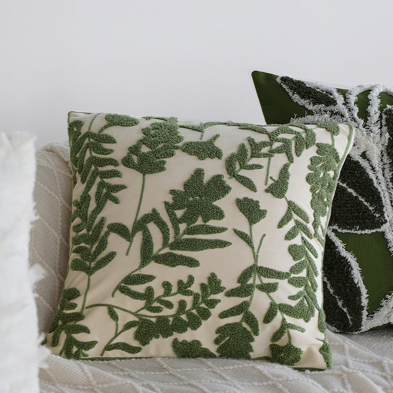 Square decorative cushion with raised leaf tufting and tassels Kalsten