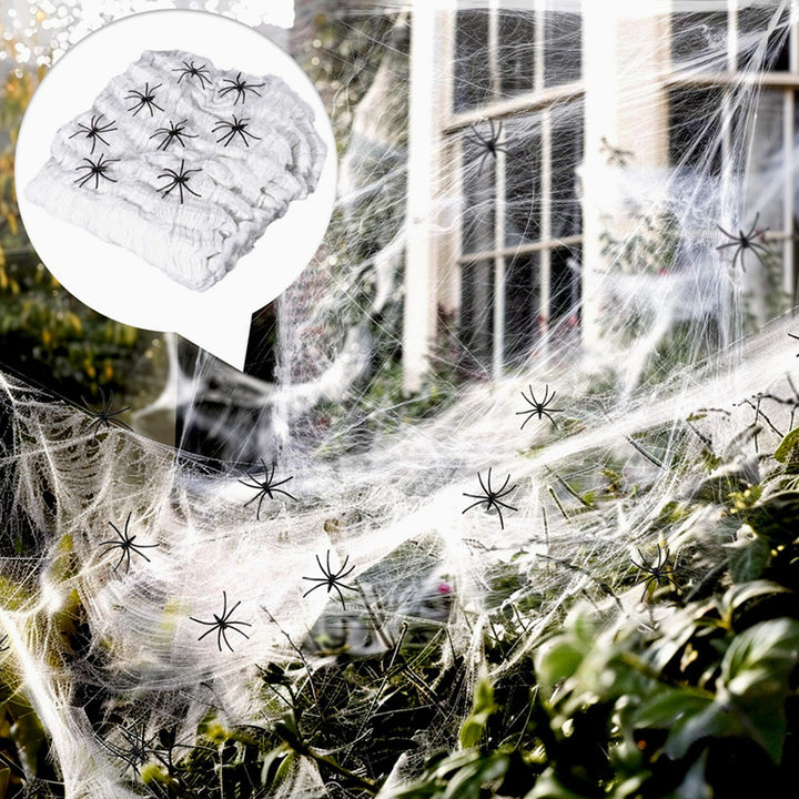 Decorative spider web with artificial spiders