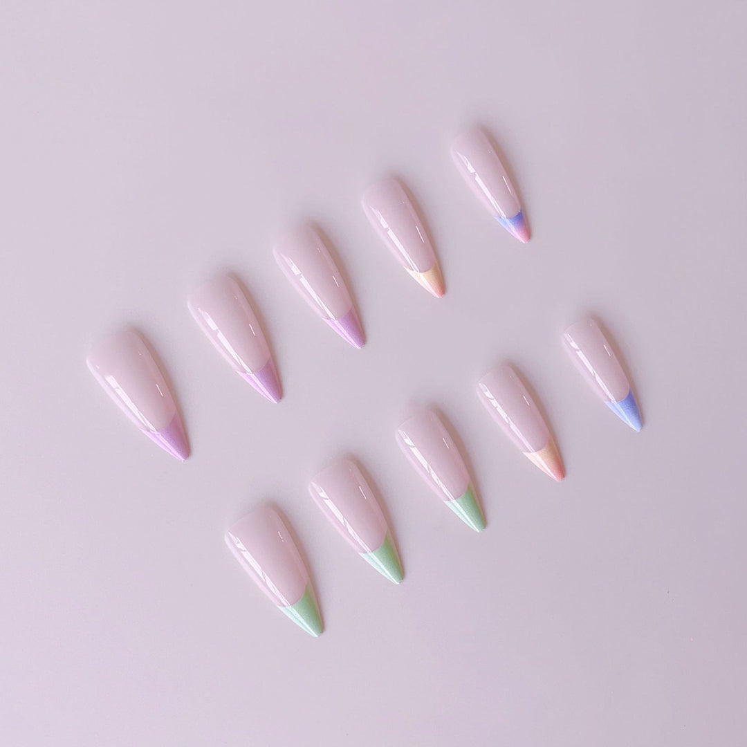 Artificial nail set with trendy gradient color and glitter accents Kalsten