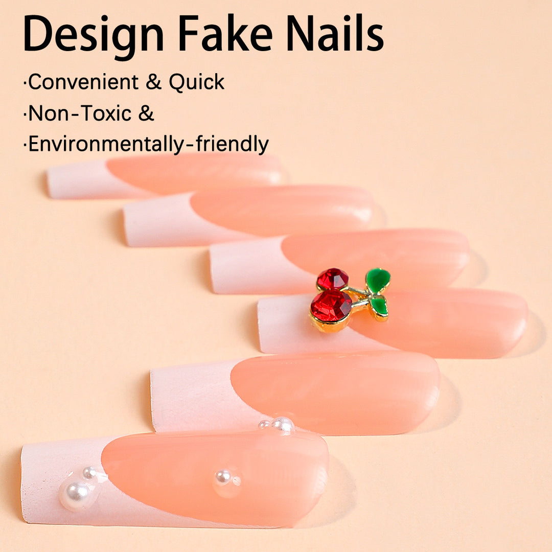 Artificial nail set with elegant 3D decorations and pearl accents Kalsten