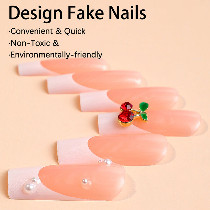Artificial nail set with elegant 3D decorations and pearl accents Kalsten