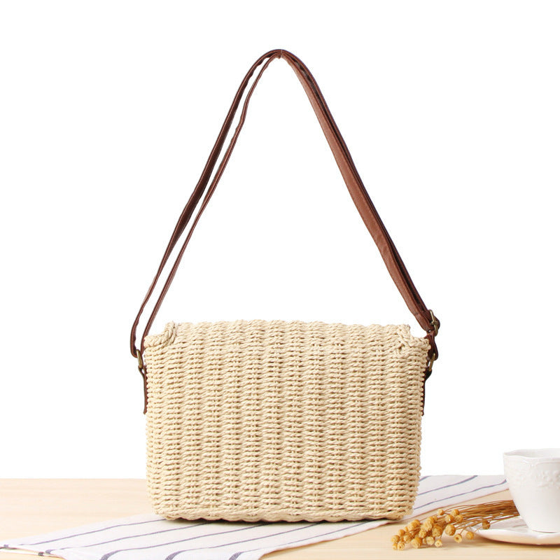 Woven Natural Material Handbag with Removable Shoulder Strap Kalsten