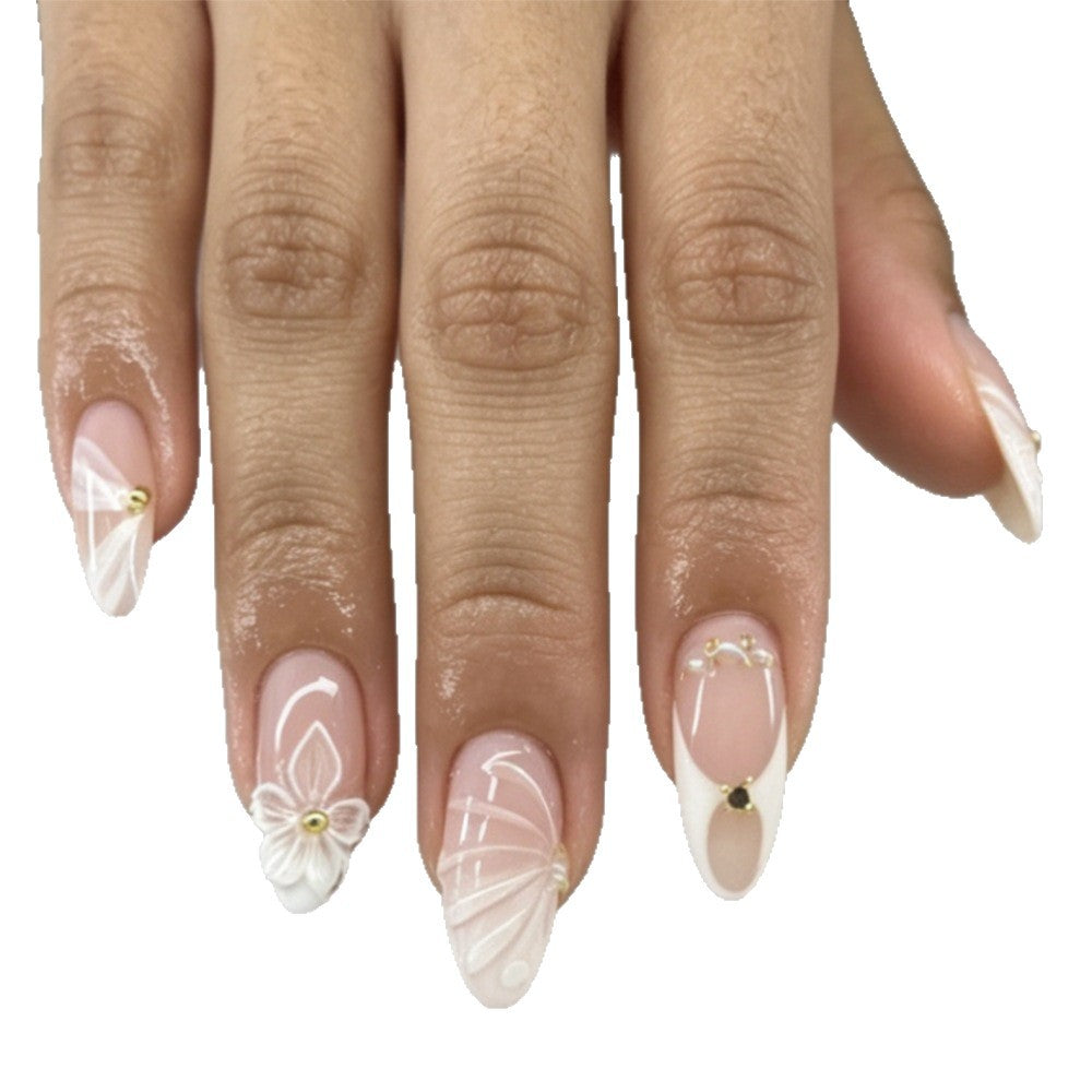 Artificial nails with elegant flower design and glitter accents Kalsten