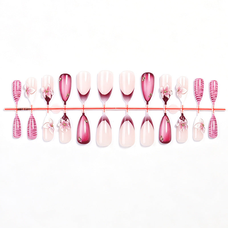 Premium Artistic Press-On Nail Set with Floral and Ombre Design Kalsten