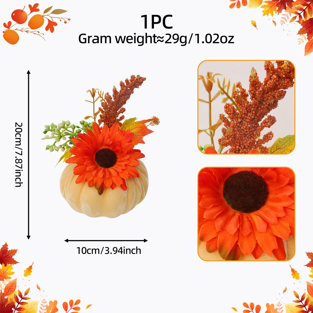 Samt-Pumpkin Table Decoration with Artificial Sunflower Arrangement