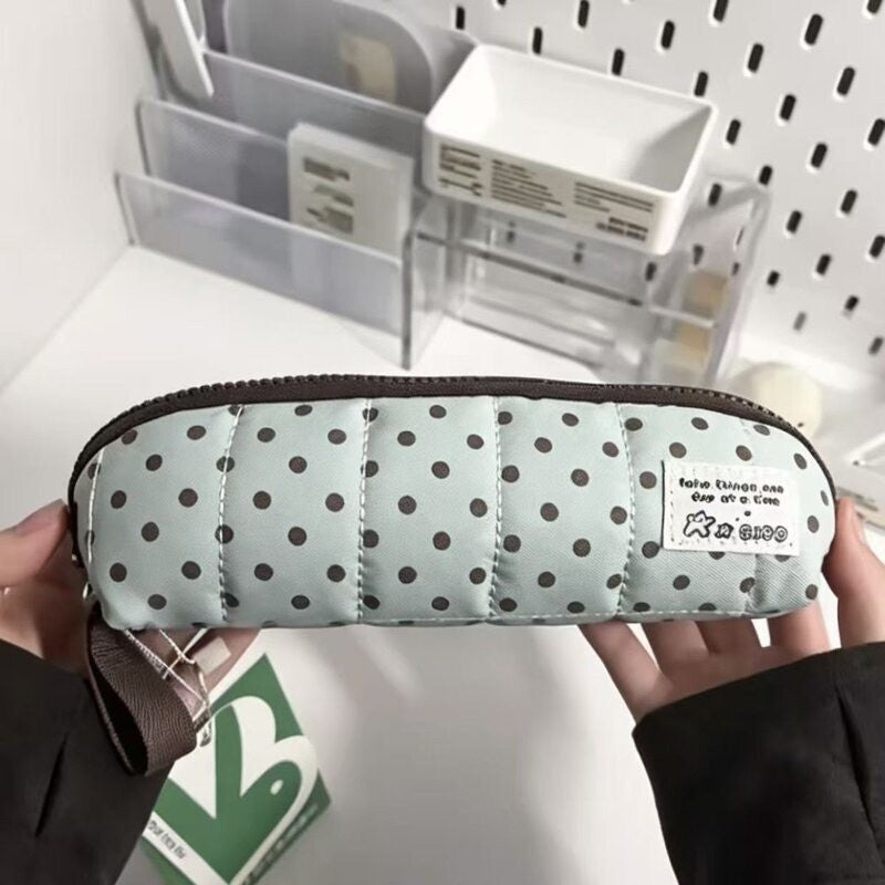 Quilted Dot Print Pencil Case