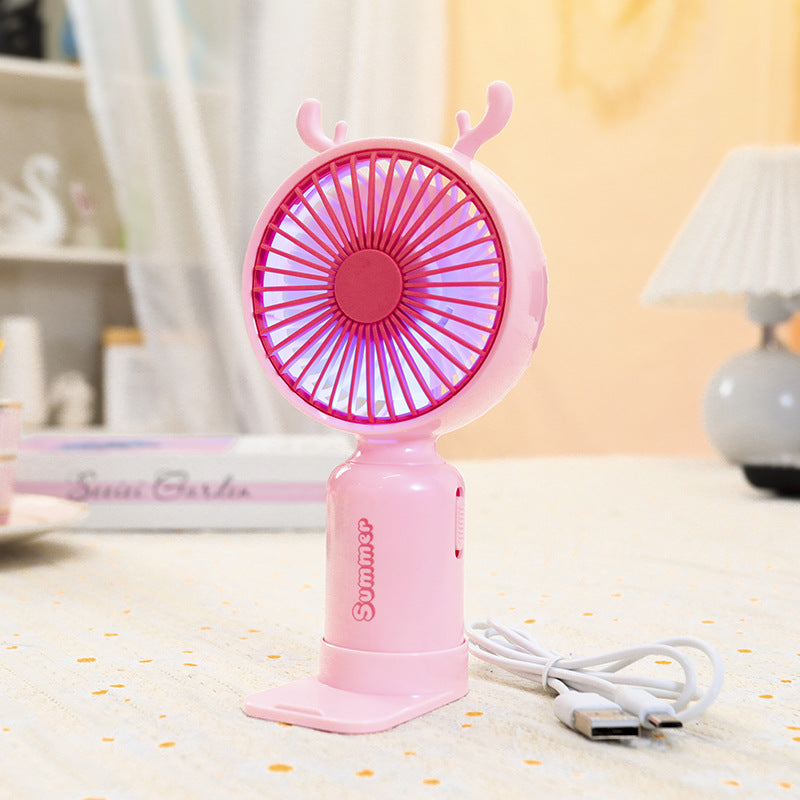 Ladies portable USB mini fan with LED night light folding stand and cute design Kalsten