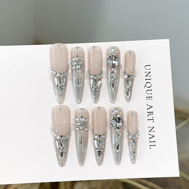 Glamorous Rhinestone-Embellished Press-On Nail Set