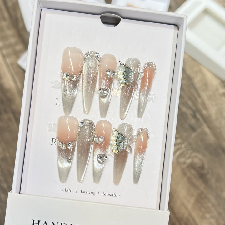 Decorative Stiletto Press-On Nail Art Set with Butterfly Accents Kalsten