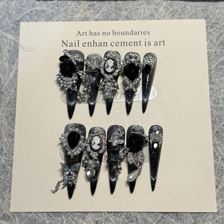 Gothic-Inspired Decorative Nail Art Extensions