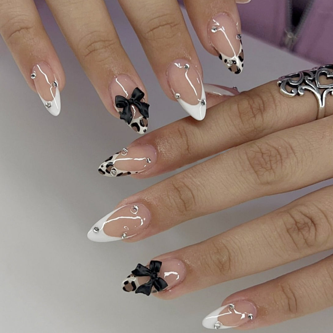 Elegant Stiletto Nail Art Extensions with Decorative Bows Kalsten