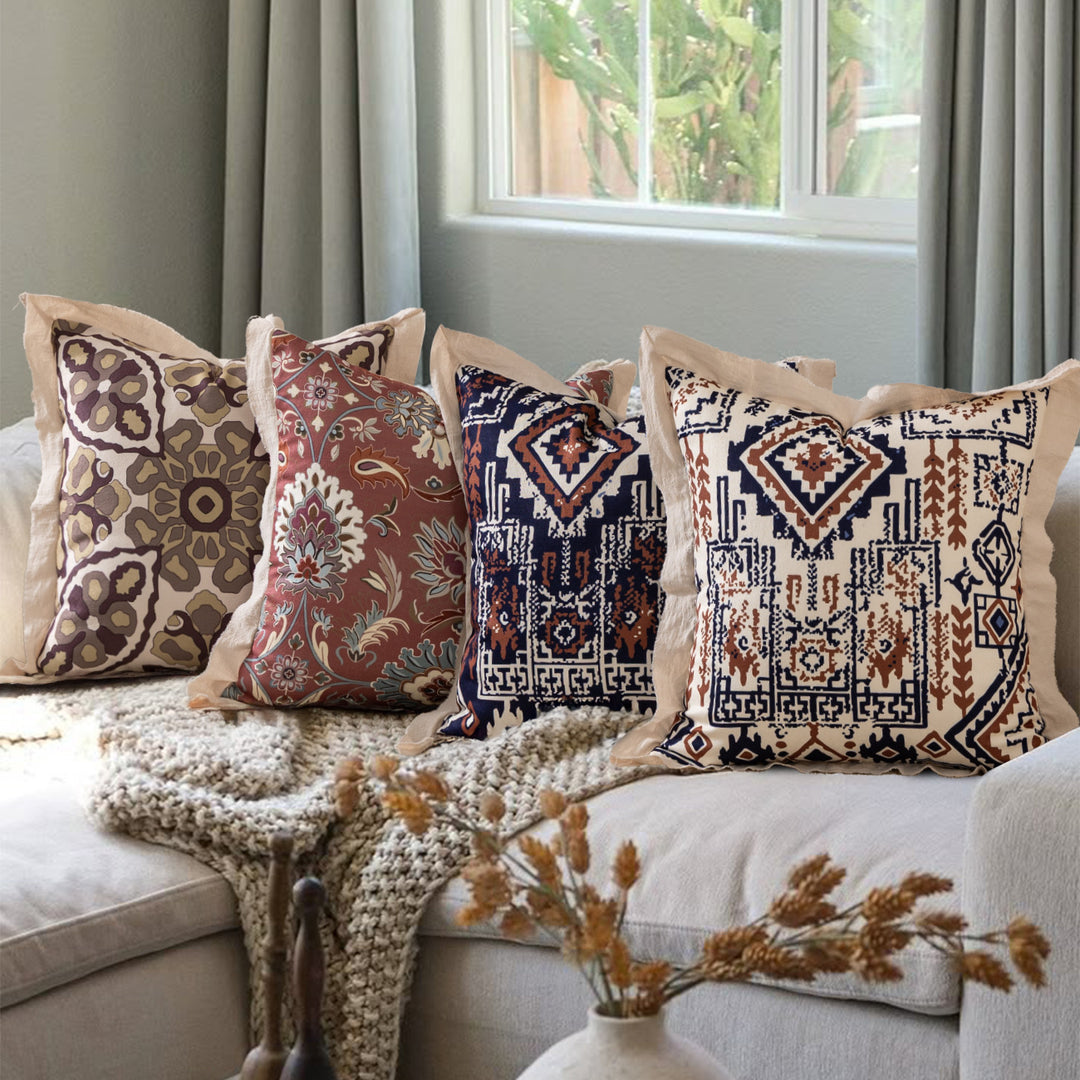 Decorative linen cushion cover with ethnic pattern Kalsten