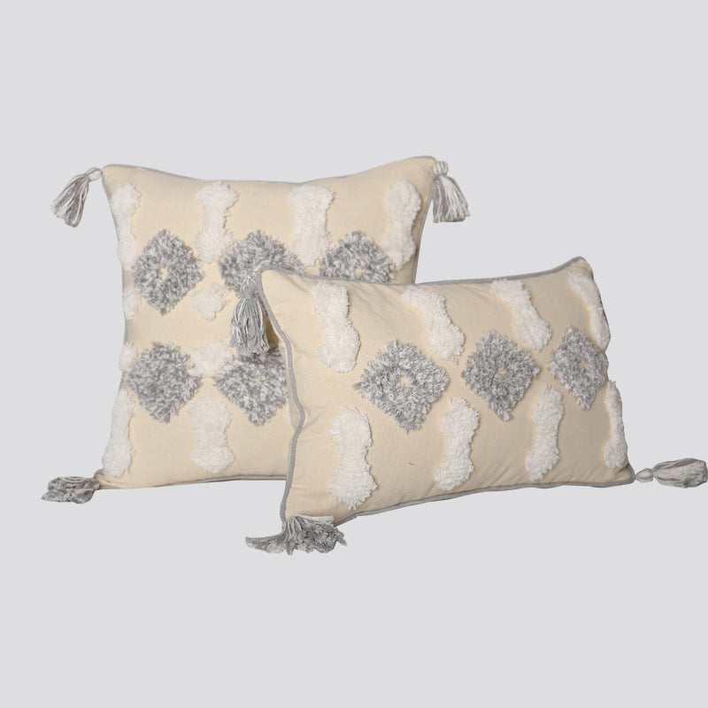 Decorative Tassel Embroidered Lumbar and Square Pillow Set
