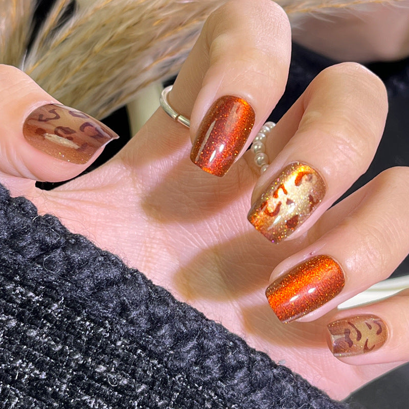 Artistic Press-On Nail Set with Sparkling Animal Print Design Kalsten