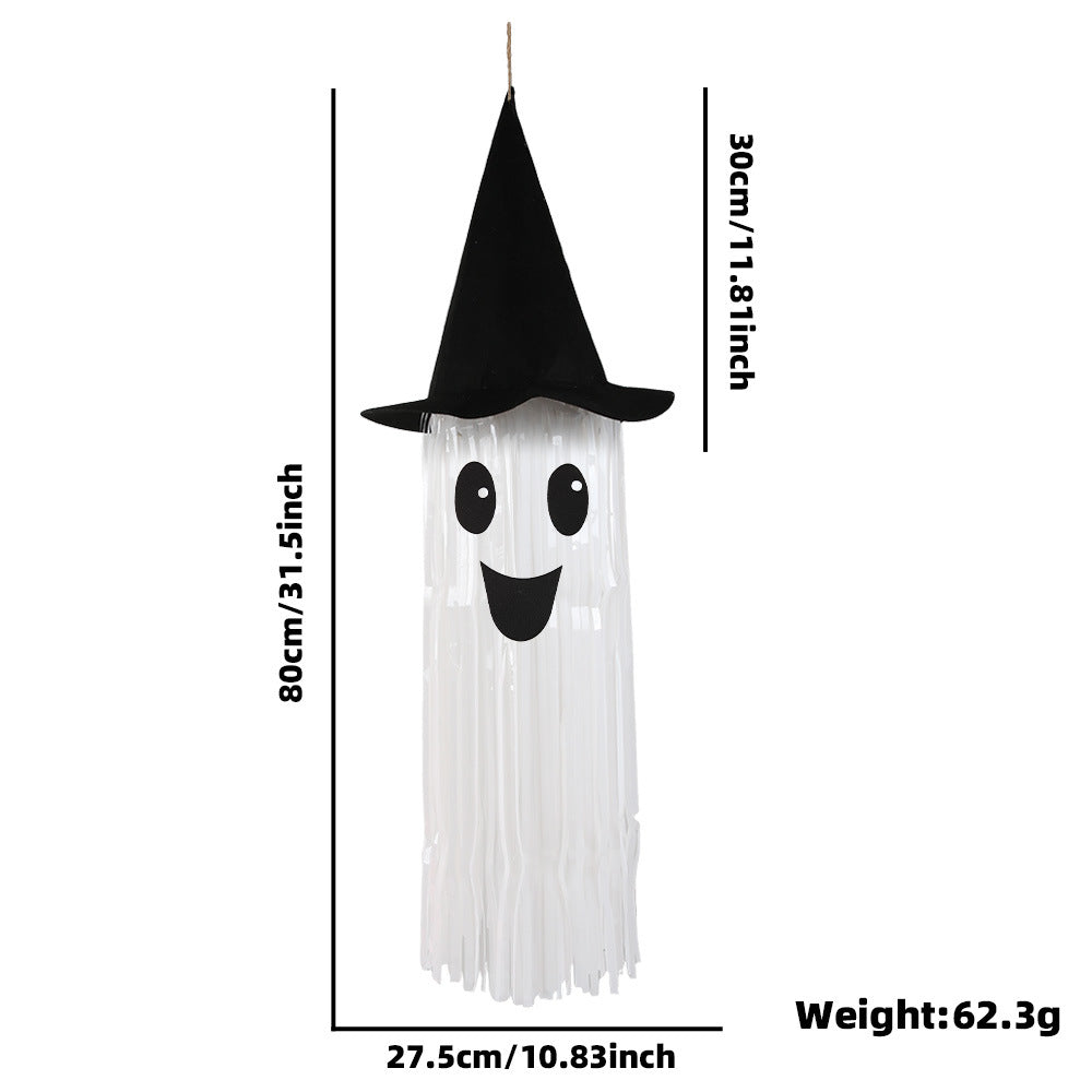 Hanging Ghost Decoration with Witch Hat and Long Fringes