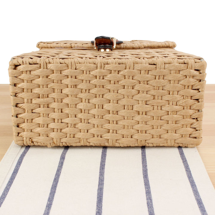 Handbag Made of Handwoven Natural Material with Stylish Leather Closure Kalsten