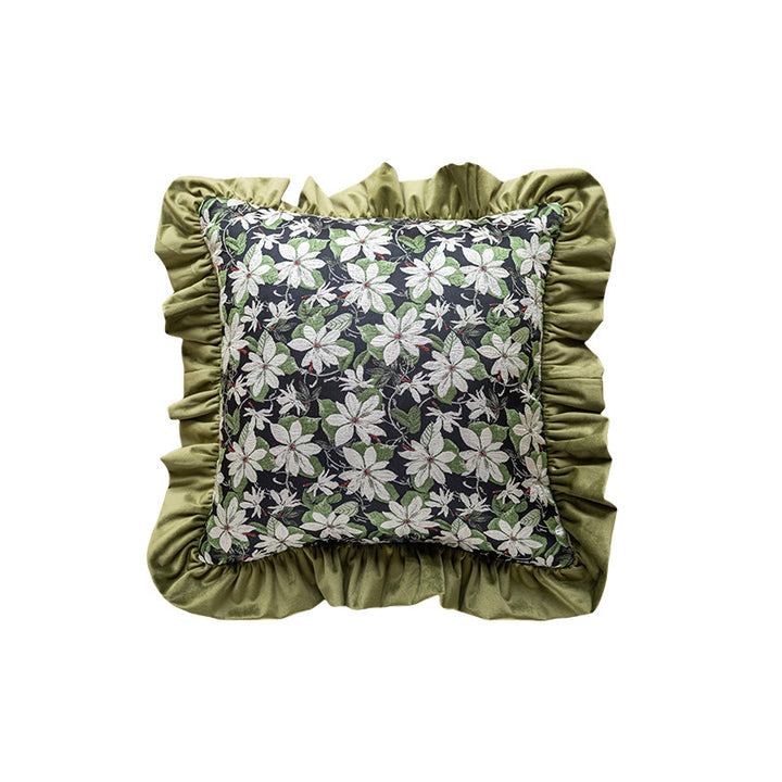 Decorative Velvet Ruffled Flange Square Throw Pillow with Plush Insert