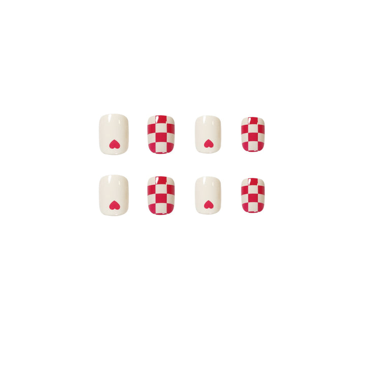 Trendy Nail Art with Heart and Checkered Patterns Kalsten