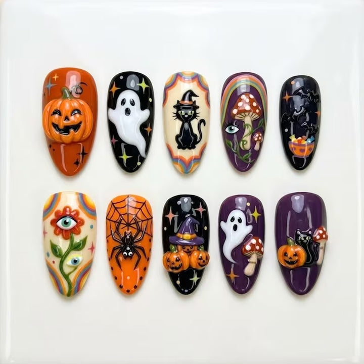 Festive artificial nail set with spooky Halloween motifs Kalsten