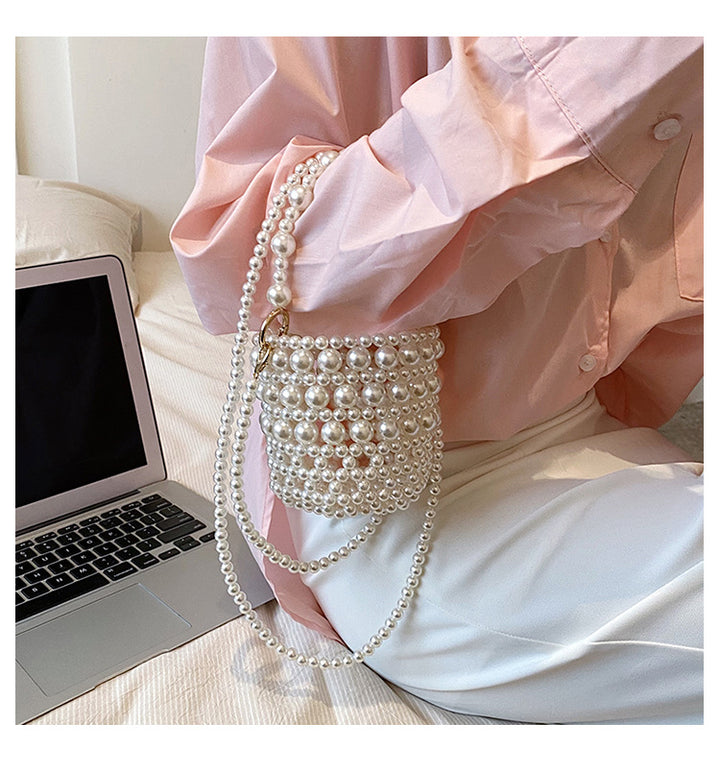 Pearl-Embellished Bucket Handbag