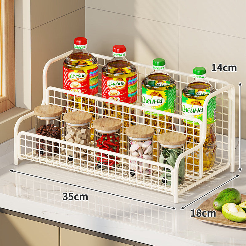 Double-Tier Countertop Metal Wire Kitchen Organizer Rack for Bottles and Spices
