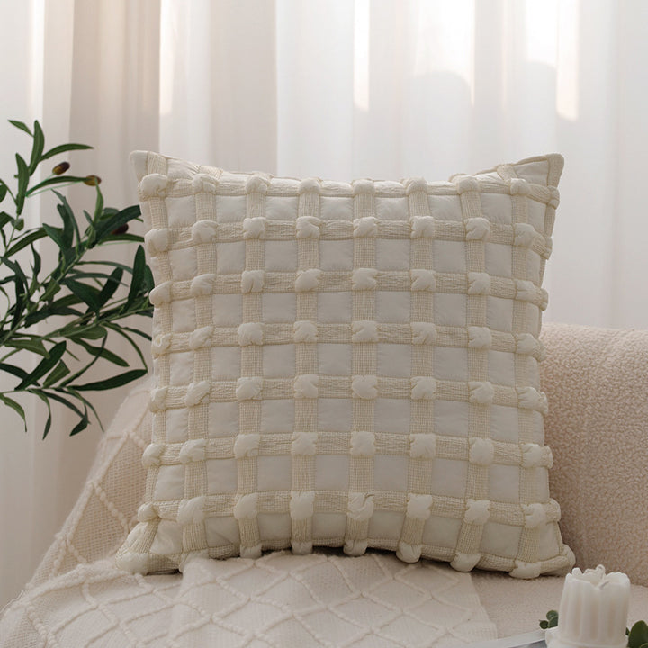 Square fine structure pillowcase with botanical jacquard relief and satin piping Kalsten
