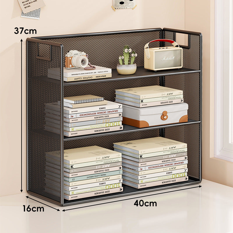 Perforated Metal Two-Tier Desktop Organizer Shelf with Integrated Carry Handles