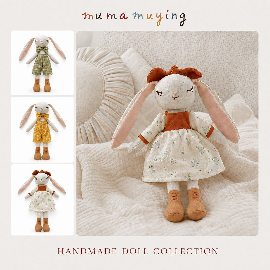 Handmade Linen Bunny Comforter Doll with Long Floppy Ears