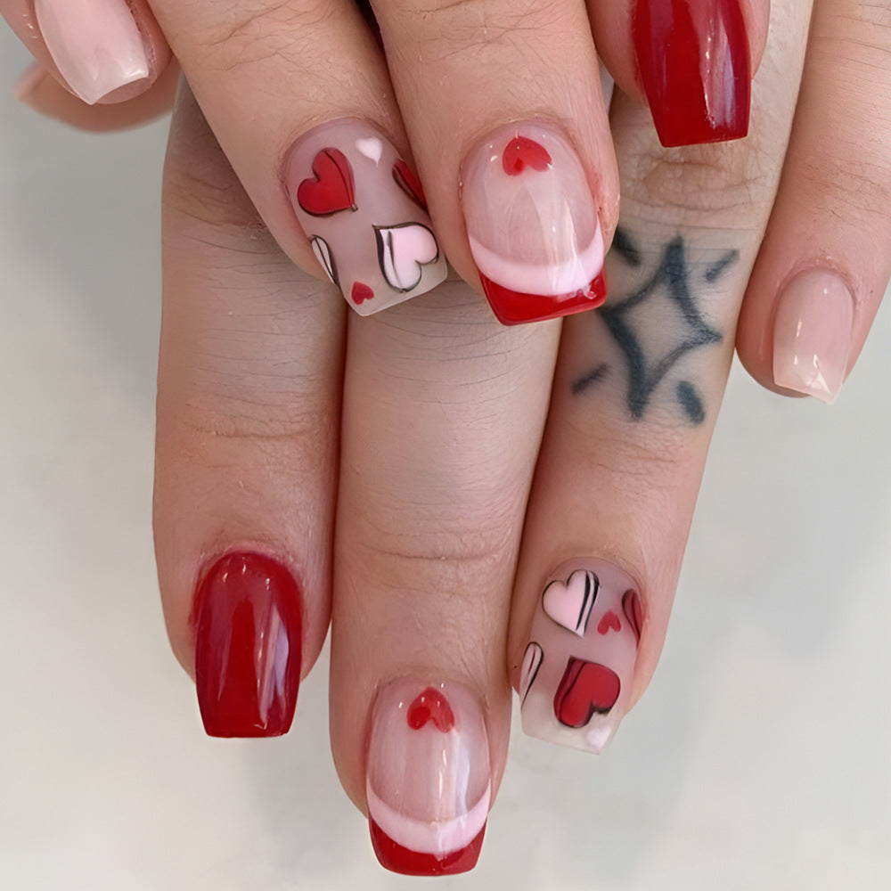 Romantic Heart-Print Press-On Nail Art Set Kalsten