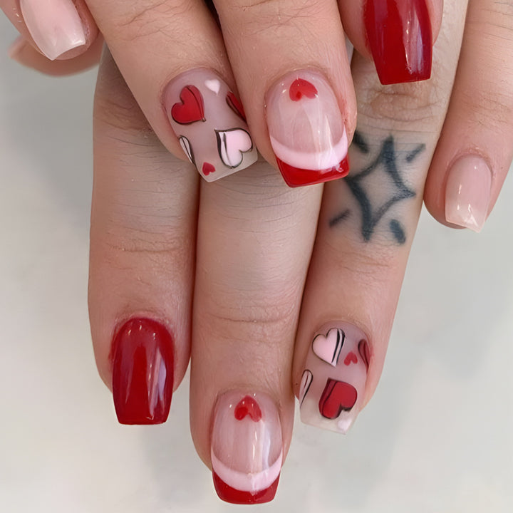 Romantic Heart-Print Press-On Nail Art Set Kalsten
