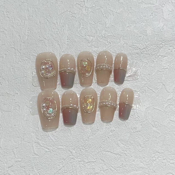 Decorative Press-On Nail Set with Gemstone Accents Kalsten