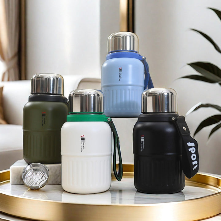 Women's Insulated Bottle with Removable Tea Strainer and Carry Strap Kalsten