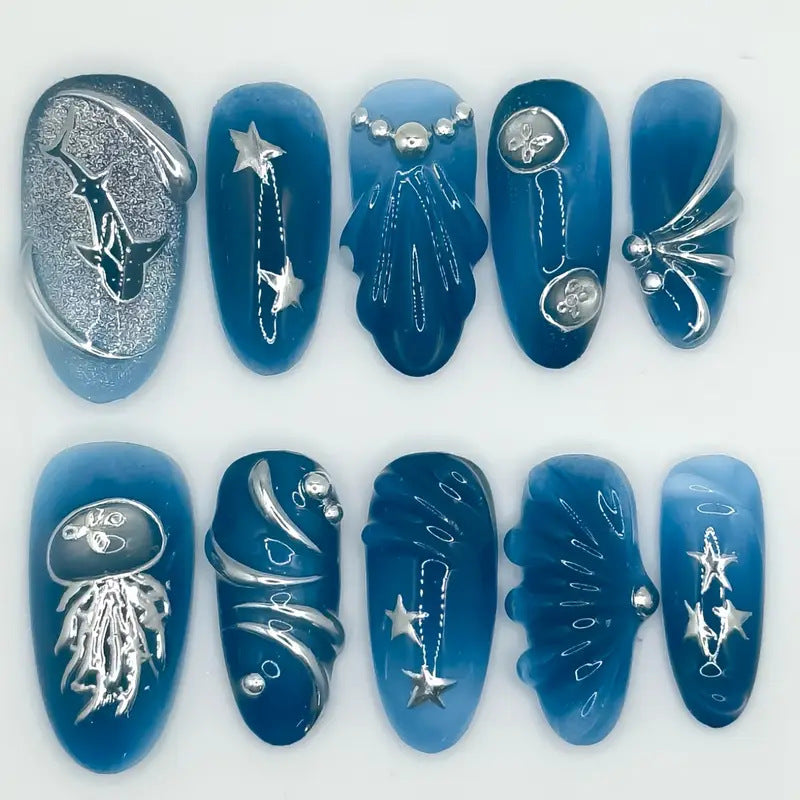Artistic Ocean-Inspired Press-On Nail Extensions Kalsten