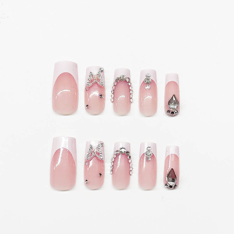 Acrylic nail set with elegant rhinestone and glitter decorations Kalsten