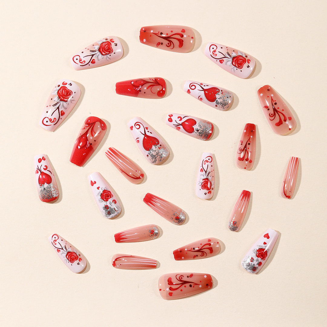 Romantic Heart-Themed Acrylic Nail Art Extensions Kalsten