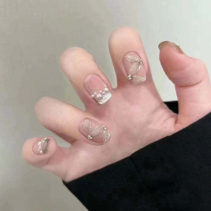 Elegant Press-On Nail Art Set with Beaded Embellishments Kalsten