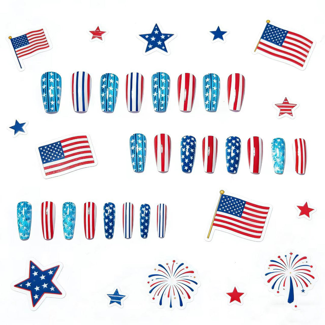 Artificial nails with patriotic stars and stripes design Kalsten