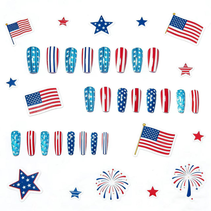 Artificial nails with patriotic stars and stripes design Kalsten